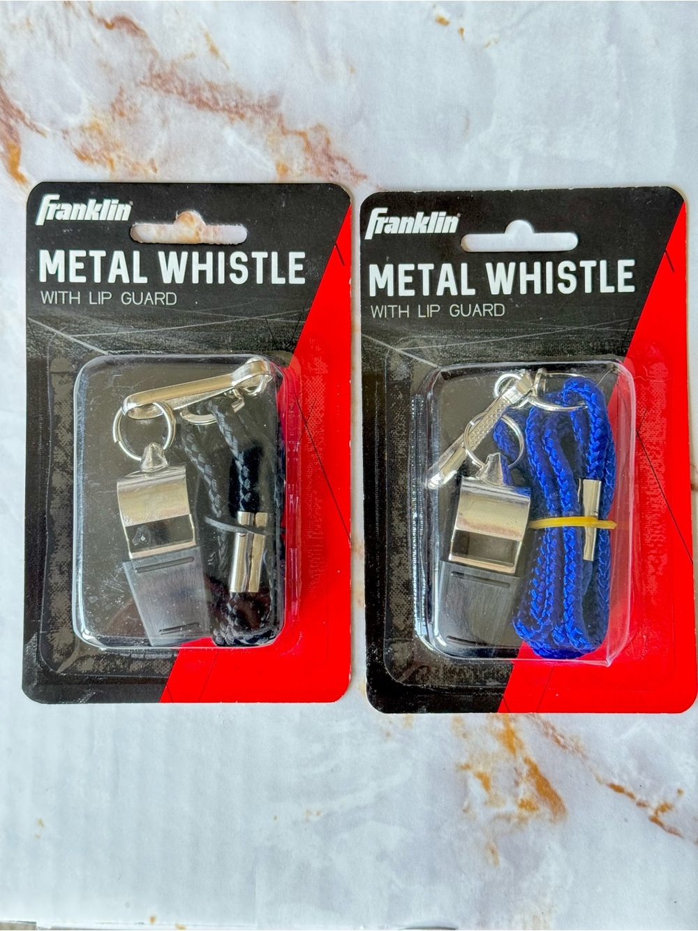 2 Franklin Metal Whistle with Detachable Lanyard - Silver - Comes with Lip Guard